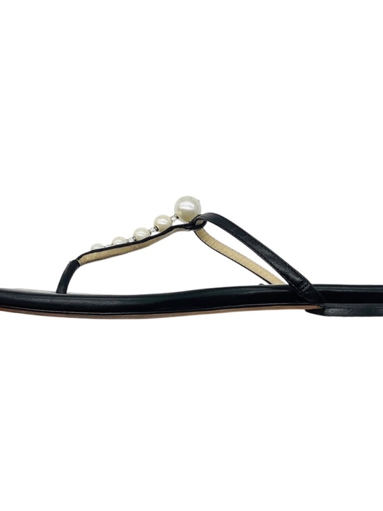 Alaina embellished leather thong sandals in black - Jimmy  JIMMY CHOO BLACK ALAINA FAUX PEARL EMBELLISHED LEATHER FLAT SANDALS